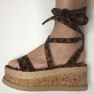 Leopard Ankle Tie Platform Sandals
